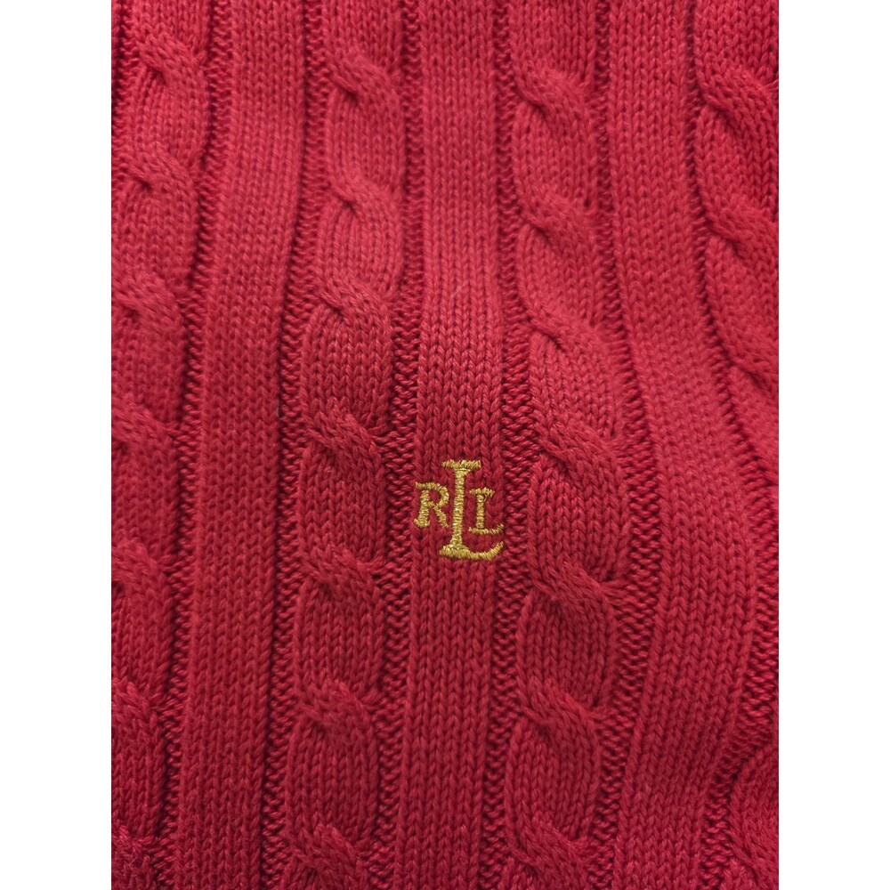 Lauren Ralph Lauren Red Cable Knit Full Zip Cardigan With Gold Zippers